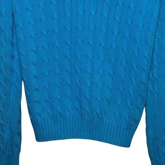 Vintage Ralph Lauren Sport Teal 100% Cotton Size Large Cable Knit V Neck Sweater - Picture 4 of 6